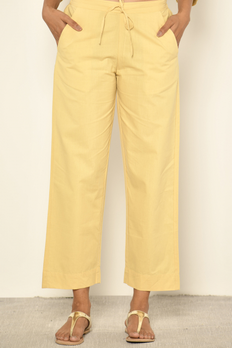 Light Yellow Cotton Straight Pant