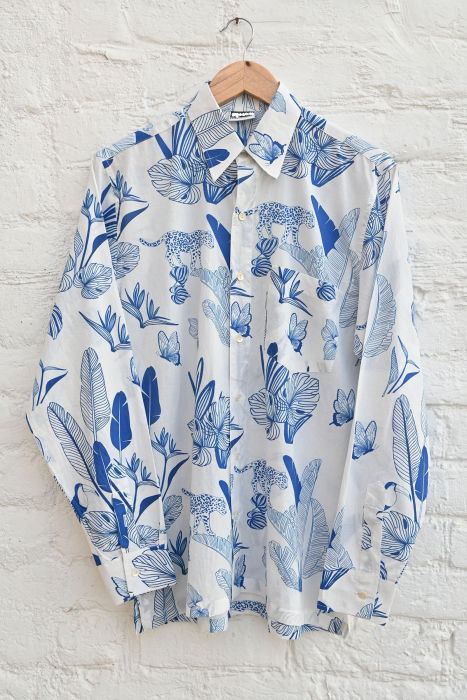 Blue Tropical Island Cotton Shirt