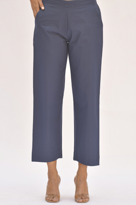 Navy Blue Cotton Straight Pant