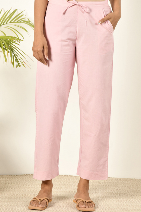 Pink Petunias Cotton Straight Pant