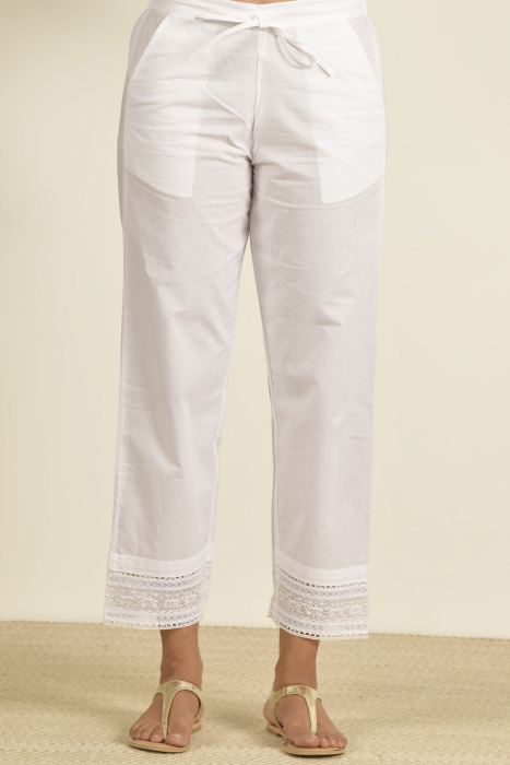 Simply White Cotton Straight Pant
