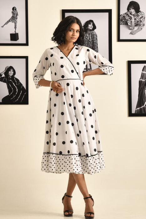 Monochrome Spots Cotton Dress
