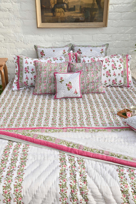 Wild Pink Roses Bed Cover-108"X108"