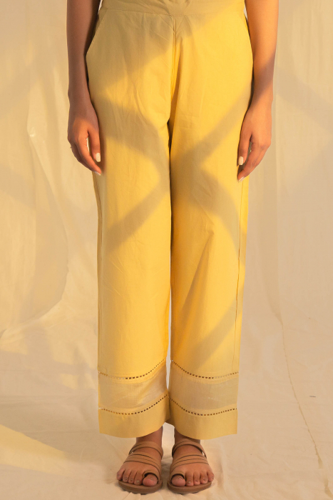Yellow Chantilly Cotton Straight Pant