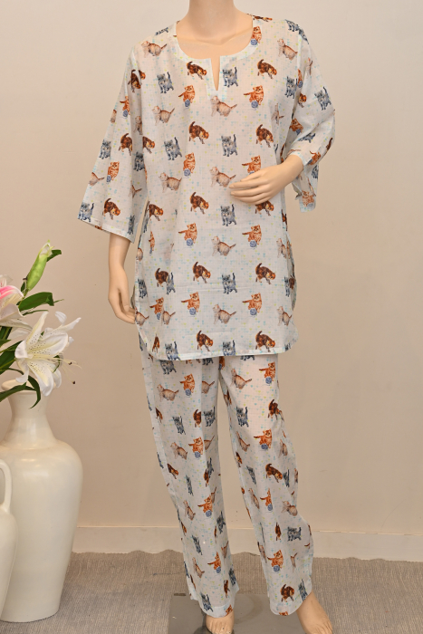 Cute Kitty Voile Night Suit