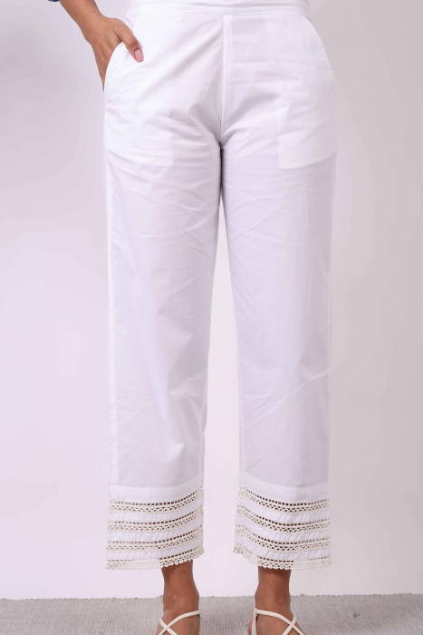 Forever White Cotton Straight Pant