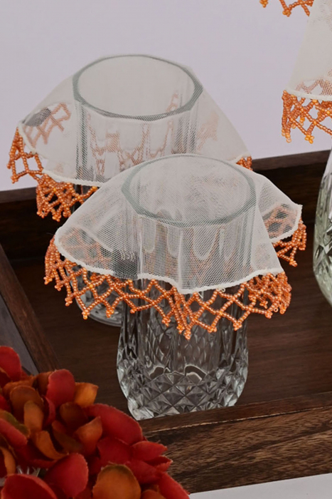 African net glass cover set of 2-Orange