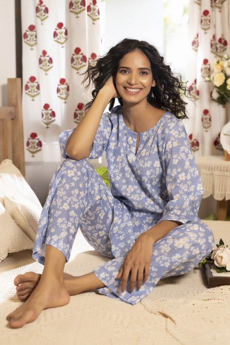 Floating Flowers Cotton Night Suit