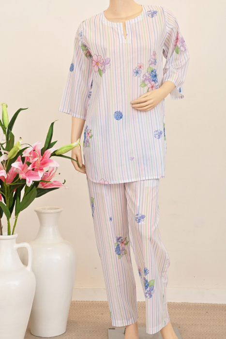 Lined-UP Blue Cotton Night Suit