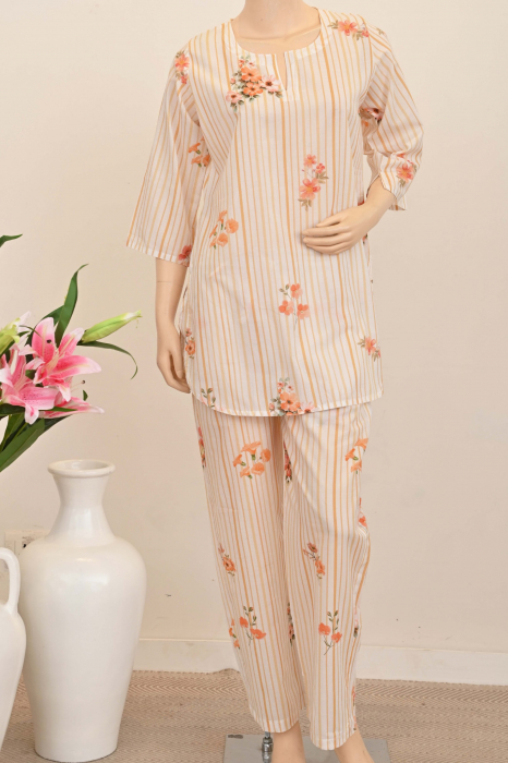 Lined-UP Peach Cotton Night Suit