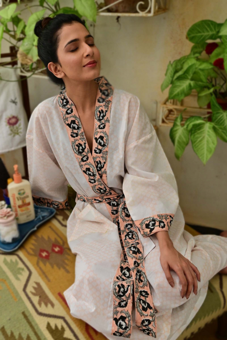 Mughal Jaali Cotton Kimono Long