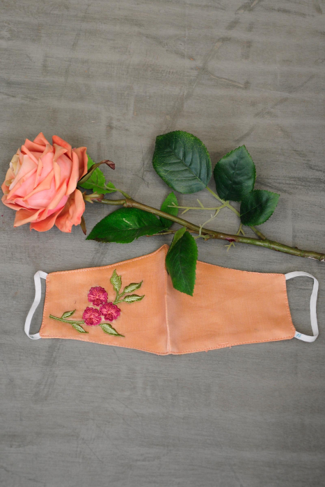 Peach Embroidered Mask