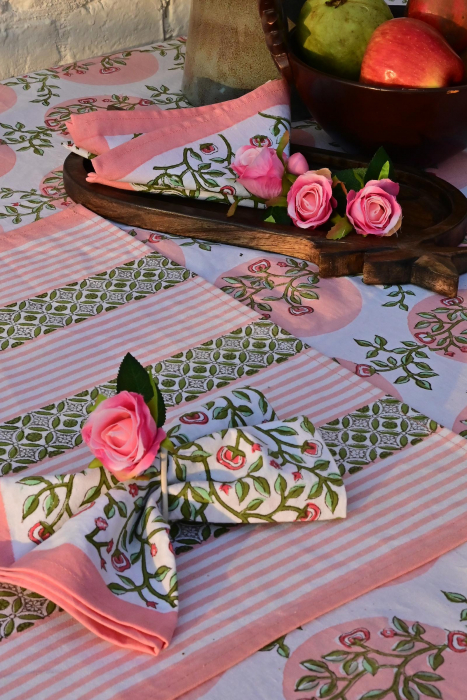 Dark Pink Rose Napkin Tie-  Set Of 6