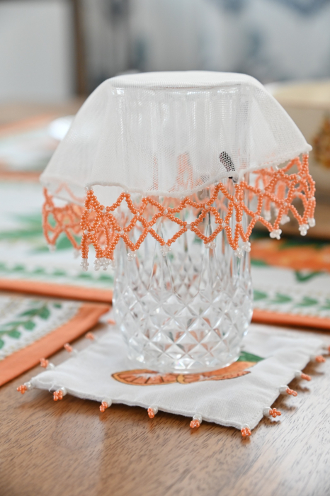 African Net Glass Cover Tangerine (Set of 2)