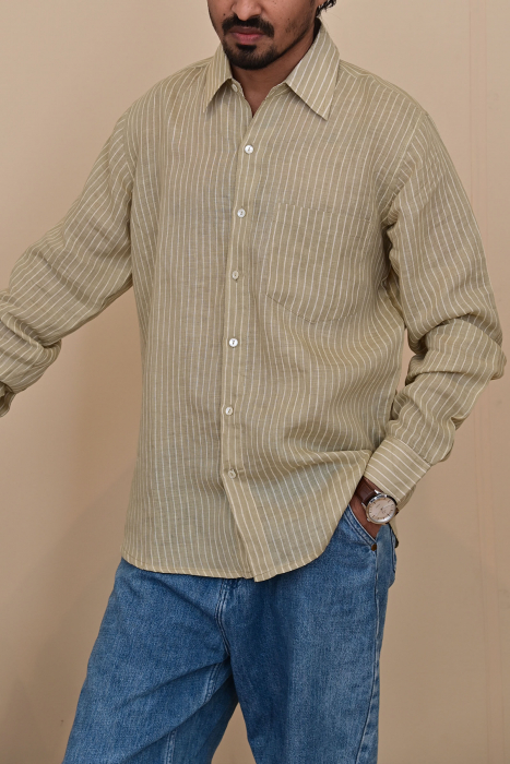 Khaki Stripe Linen F/S Shirt